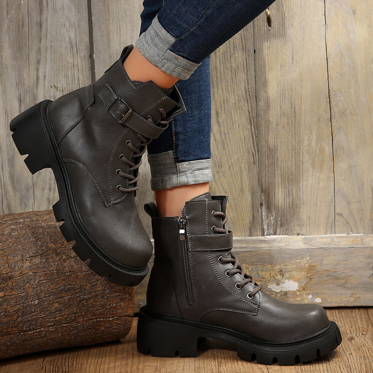 Women’s Chunky Heel Mid-Calf Combat Boots