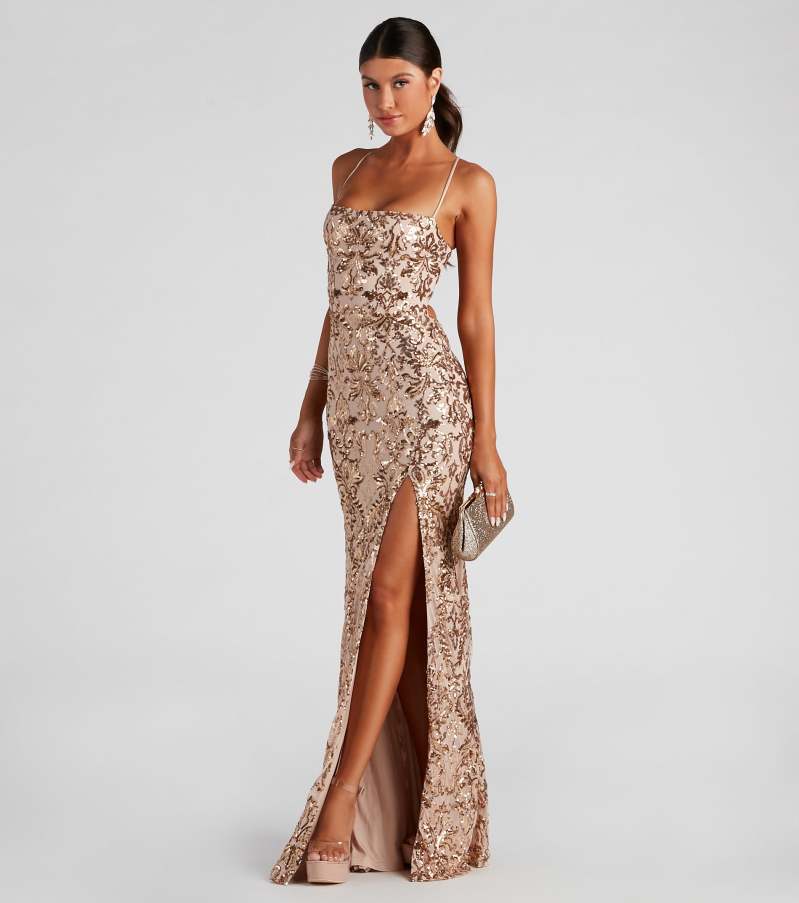 Women’s Sleeveless Floor-Length Sequinned Evening Dress