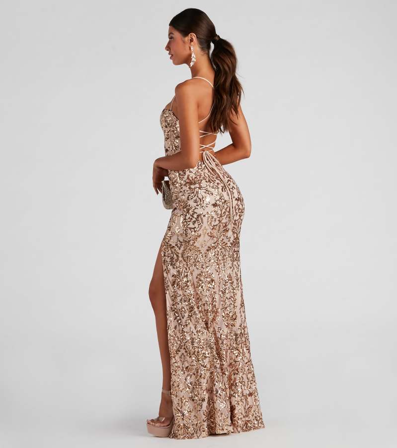 Women’s Sleeveless Floor-Length Sequinned Evening Dress