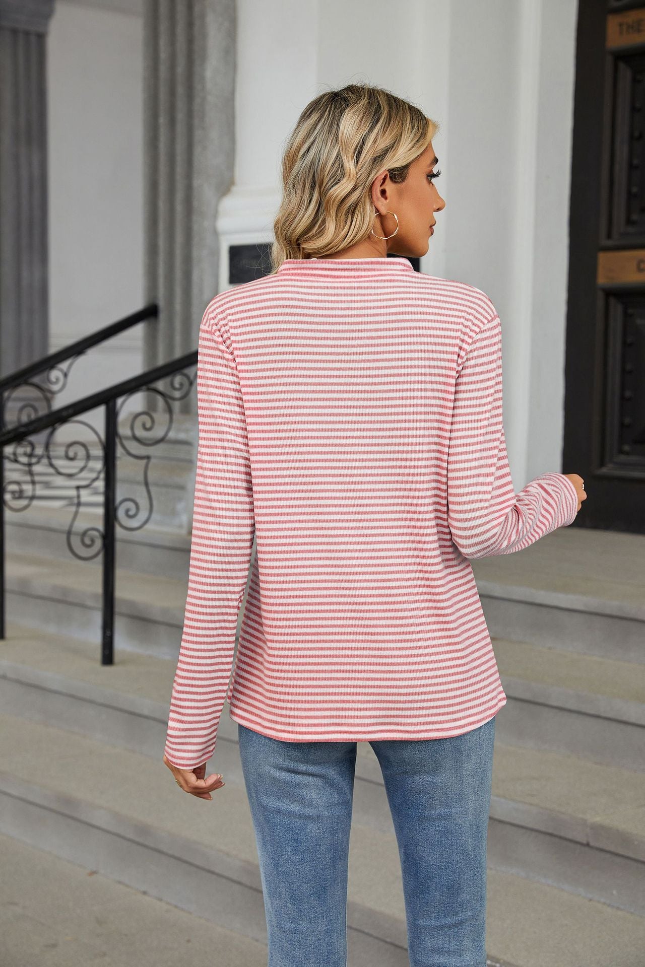 Women’s V-Neck Striped Long Sleeve Shirt