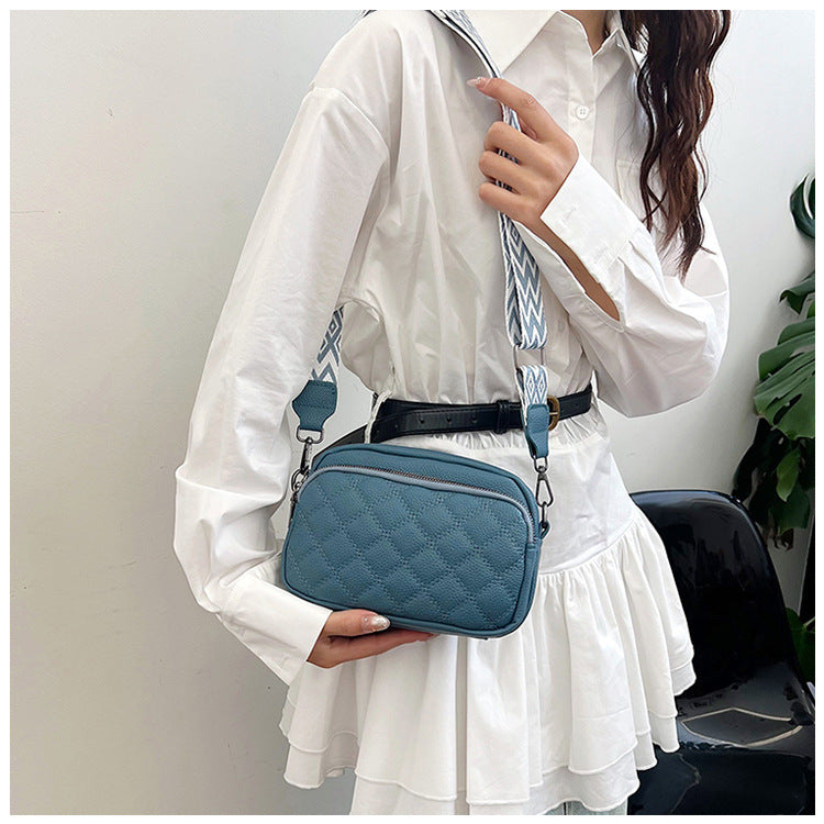 Diamond Pattern Soft PU Leather Shoulder Bag with Geometric Strap