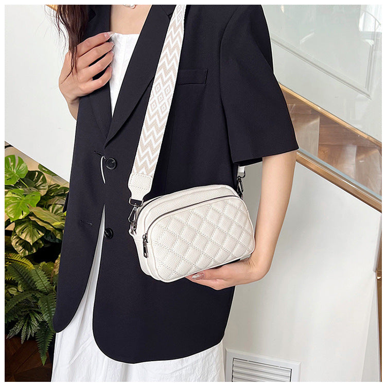 Diamond Pattern Soft PU Leather Shoulder Bag with Geometric Strap