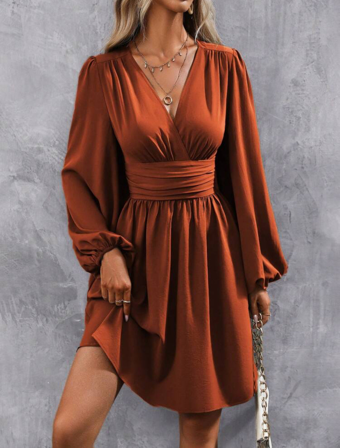 Women’s V-Neck Long Sleeve Midi Dress