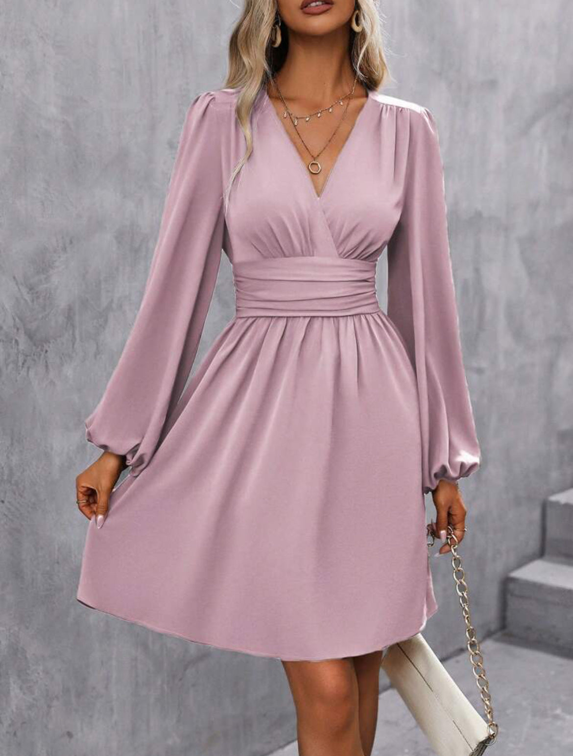 Women’s V-Neck Long Sleeve Midi Dress