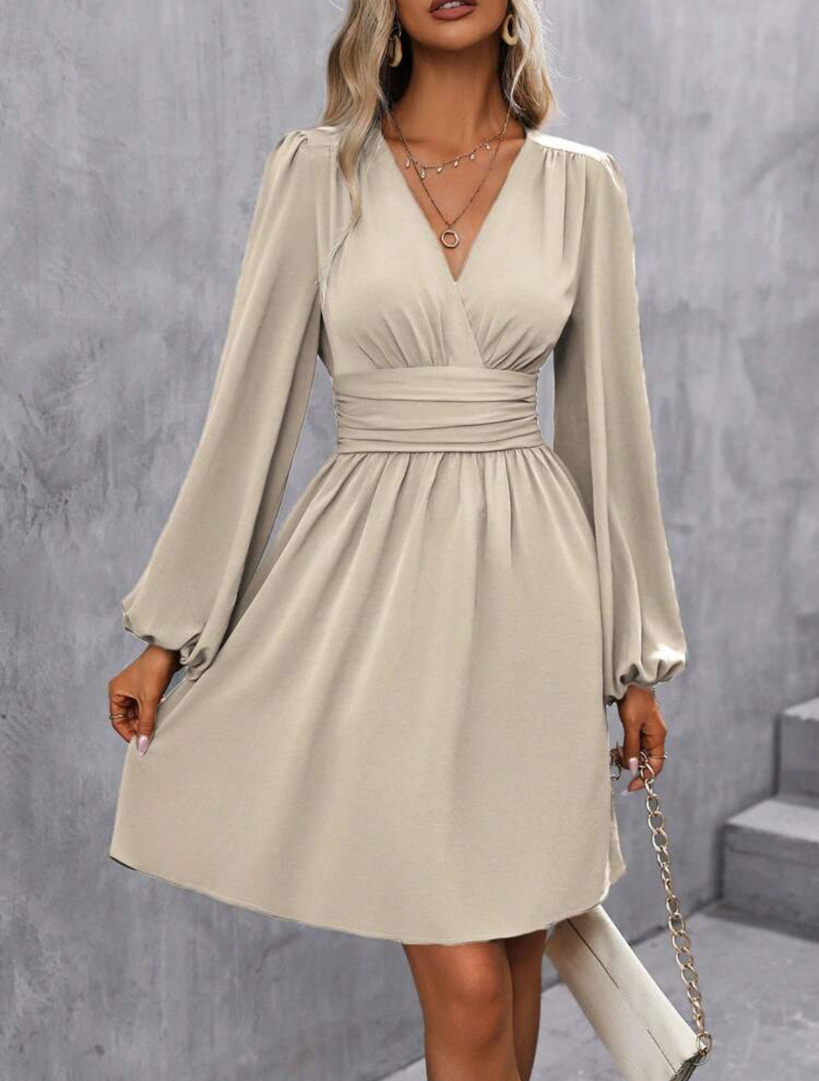 Women’s V-Neck Long Sleeve Midi Dress