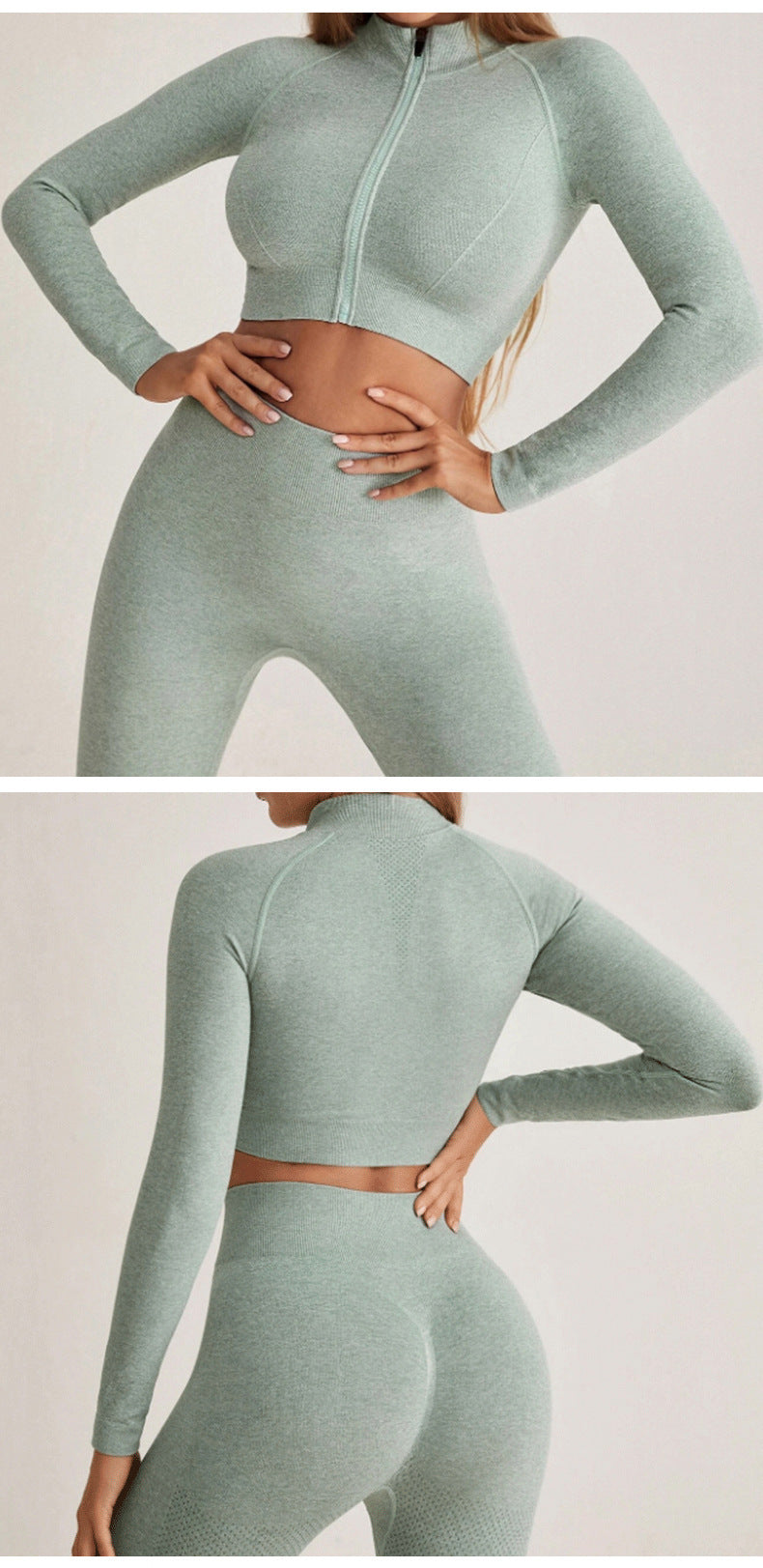 Long Sleeve Zippered Crop Top with Legging Workout Set