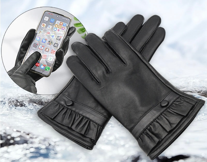 Women's Leather Fleece-Lined Touch Screen Gloves