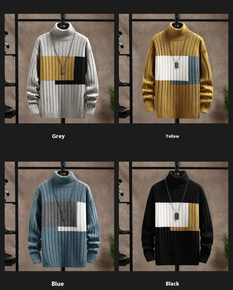 Men's Colorblock Ribbed Turtleneck Sweater