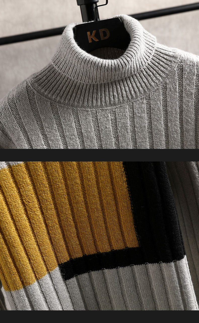 Men's Colorblock Ribbed Turtleneck Sweater