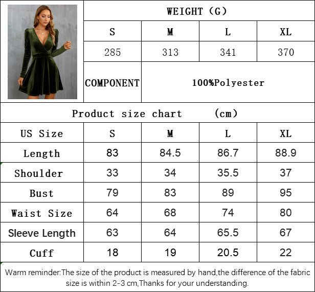 Women’s V-Neck A-Line Long Sleeve Velvet Dress