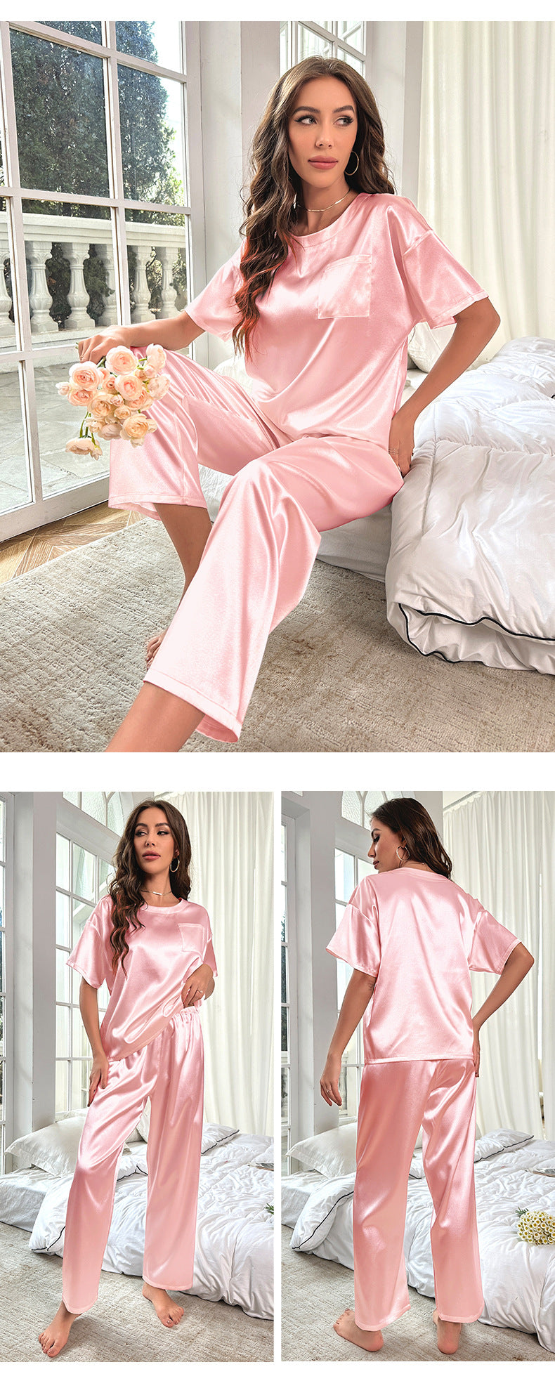 Women’s Short Sleeve Ice Silk Pajamas