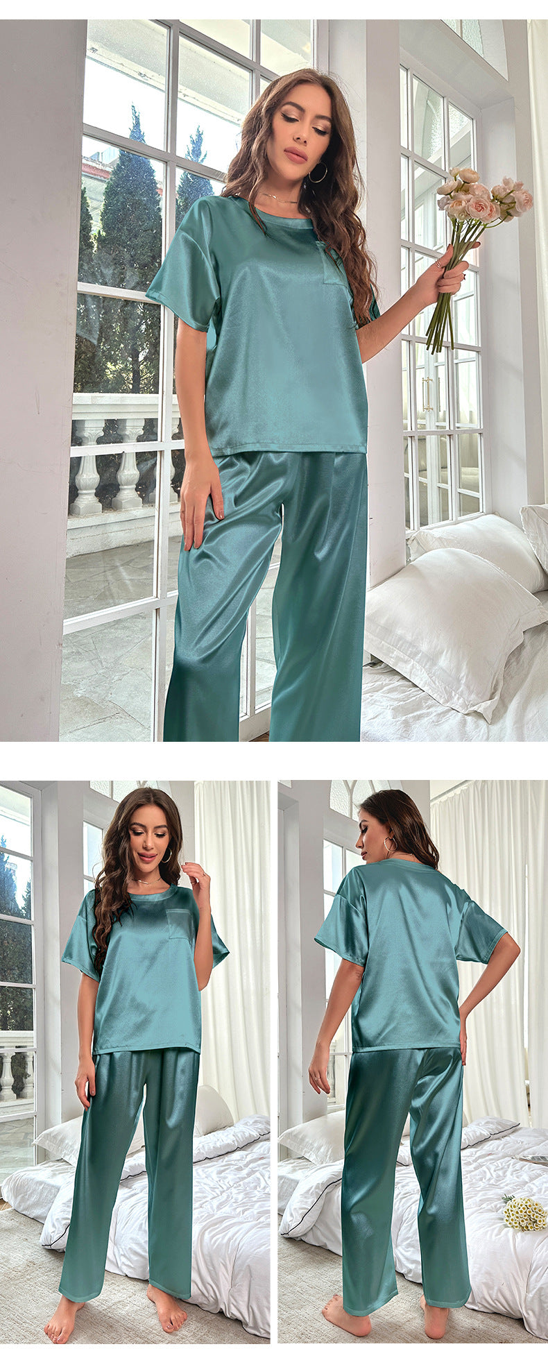 Women’s Short Sleeve Ice Silk Pajamas