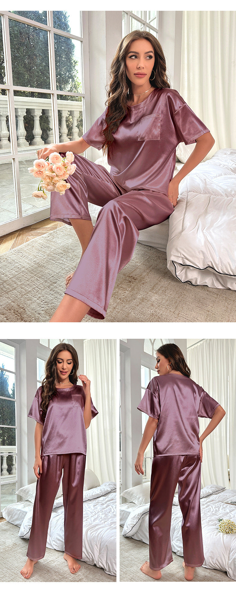 Women’s Short Sleeve Ice Silk Pajamas