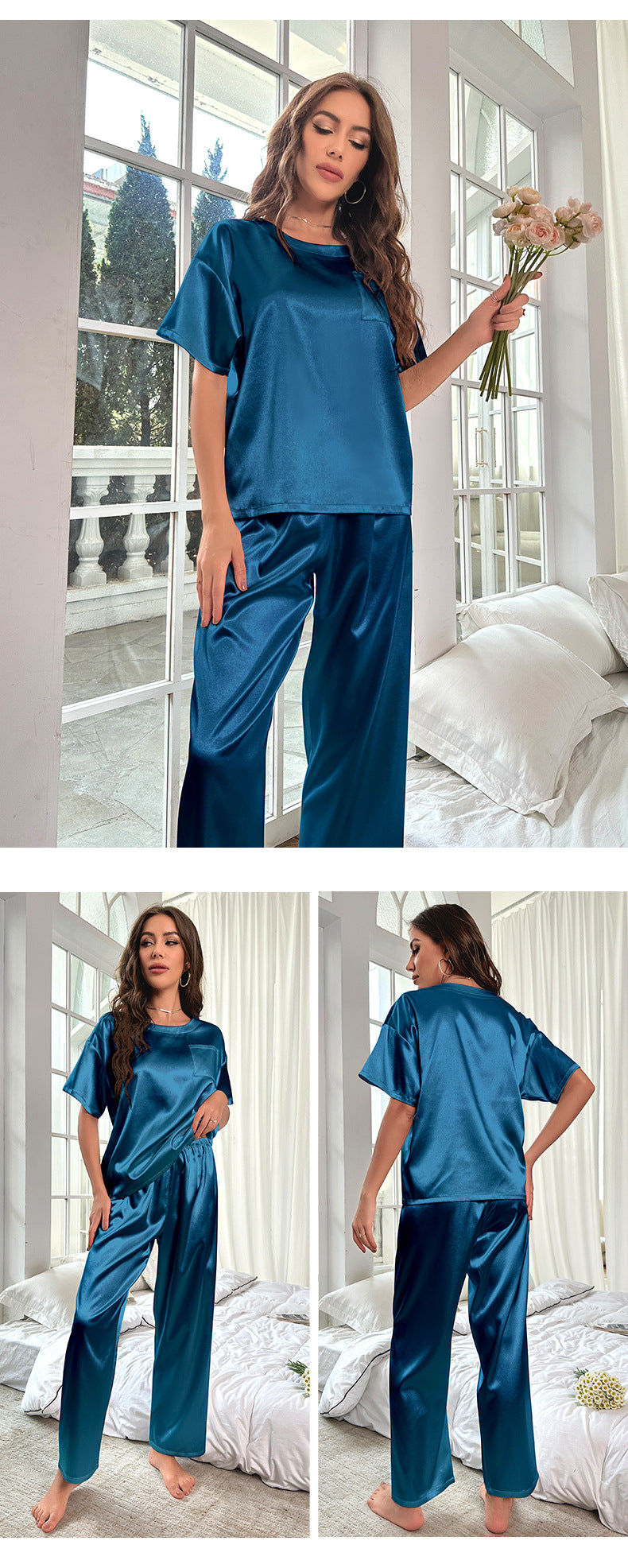 Women’s Short Sleeve Ice Silk Pajamas