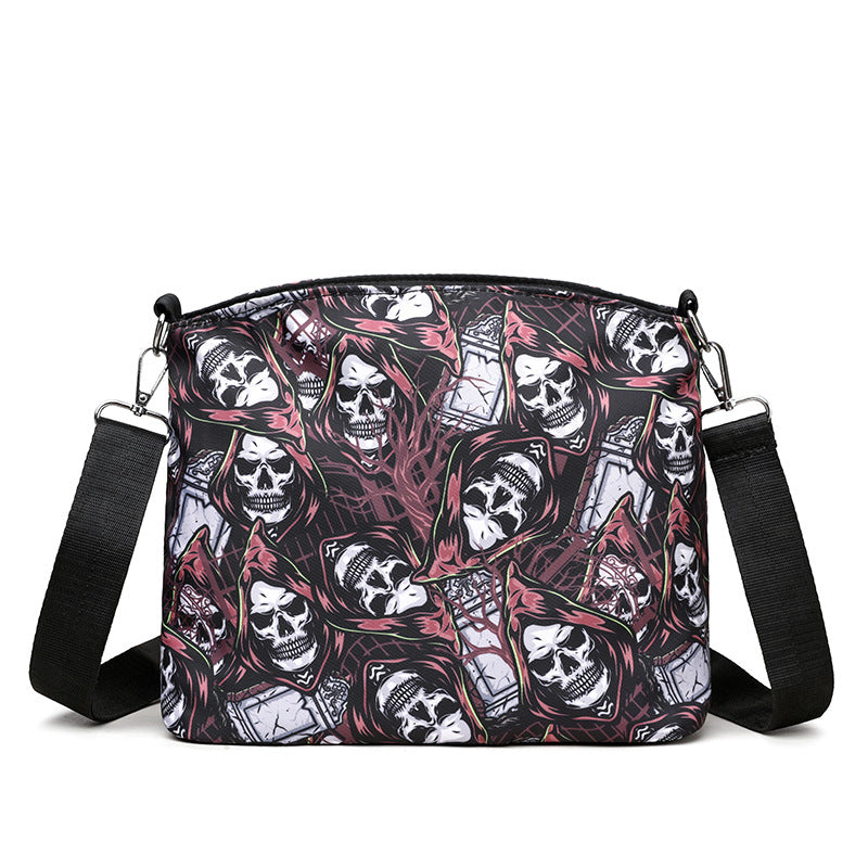 Skull Print Shoulder Bag with Adjustable Crossbody Strap