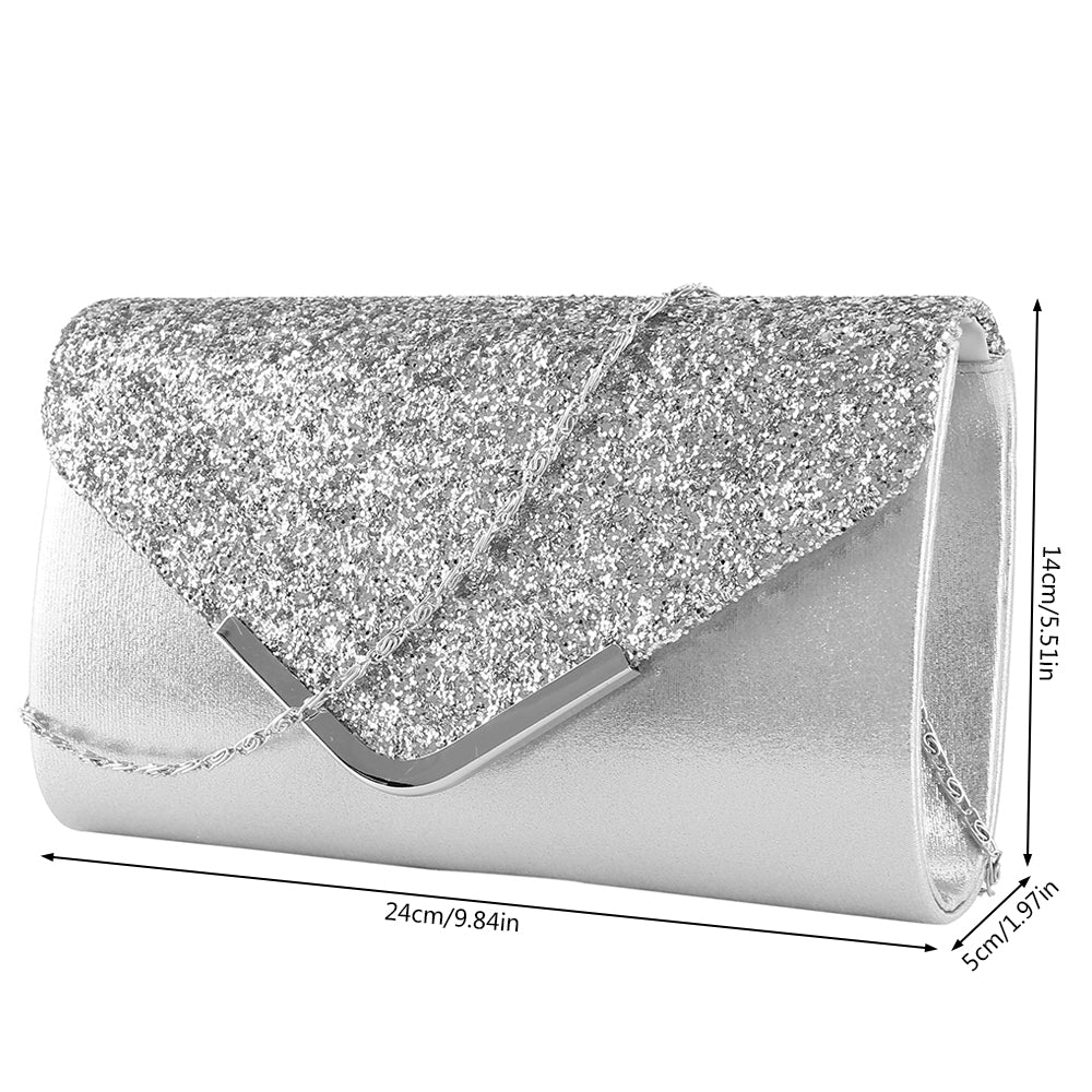 Pochette en satin et cristal pour femme avec bandoulière en chaîne