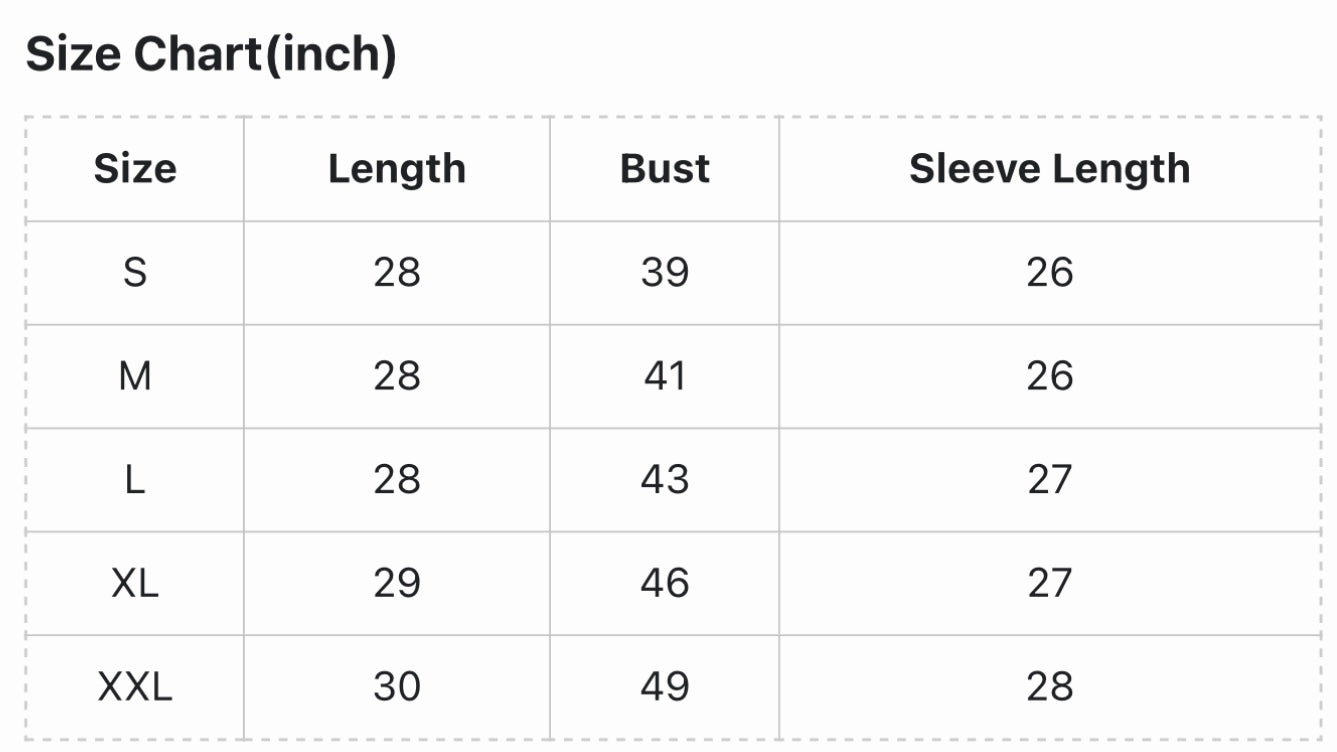 Size chart for women's Christmas snowman crew neck long sleeve sweatshirt, sizes S to XXL.