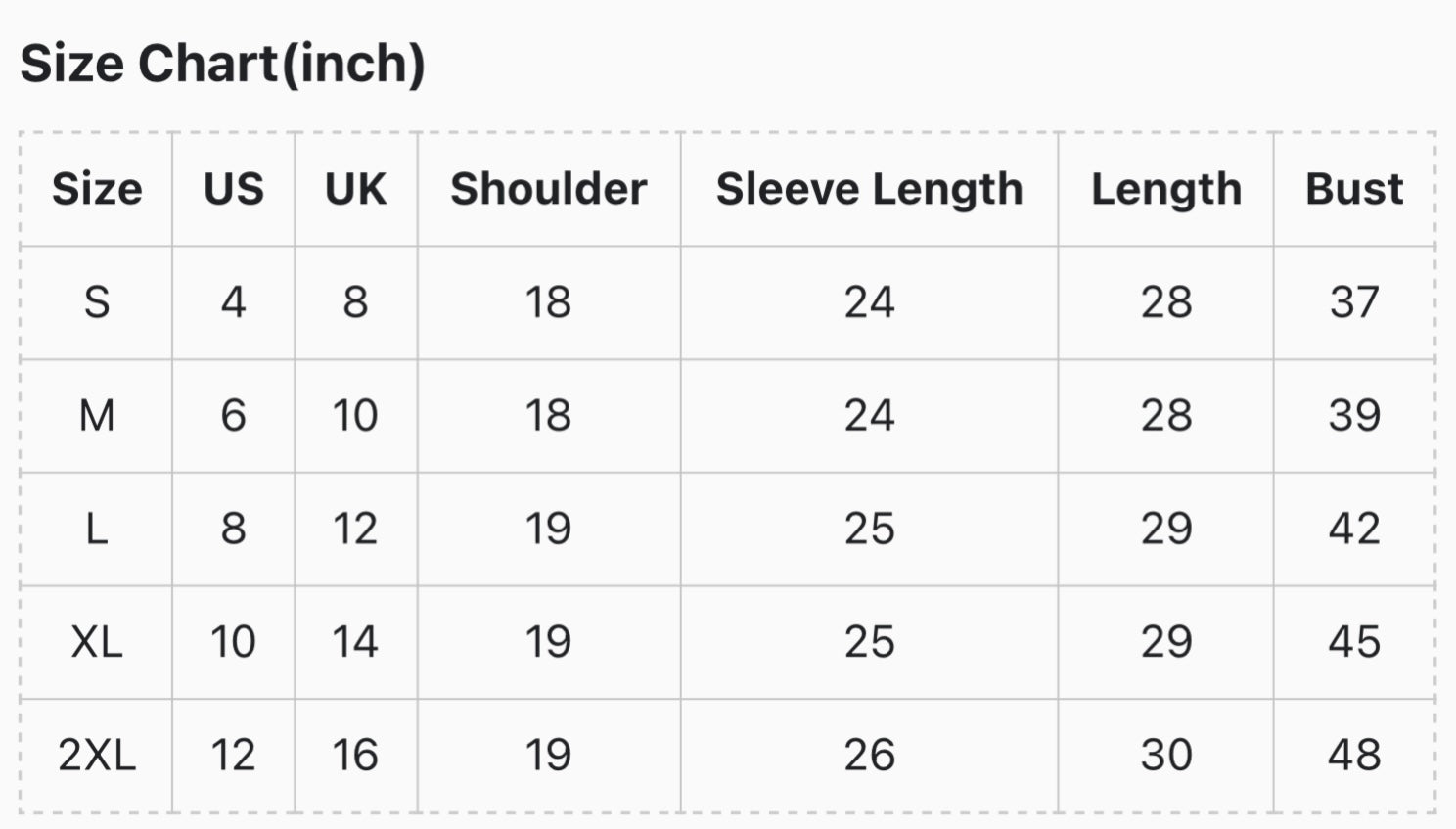 Size chart for Elegant Long Sleeve V-Neck Pleated Chiffon Blouse in sizes S-2XL, showing US/UK sizes, shoulder, sleeve, length, and bust measurements in inches.