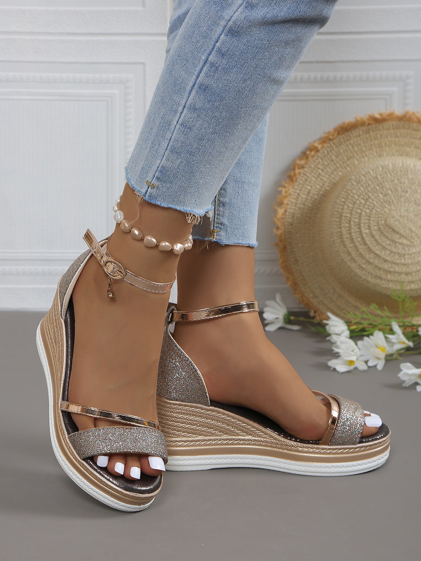 Women's Sparkly Platform Wedge Sandals