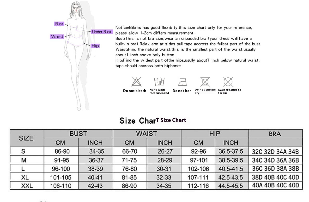 Halter neck padded one piece swimsuit size chart for bust, waist, and hip measurements in cm and inches.