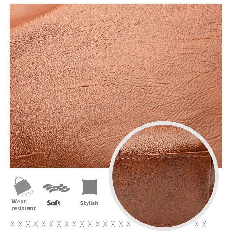 Soft PU leather close-up of a versatile and stylish large capacity tote bag.