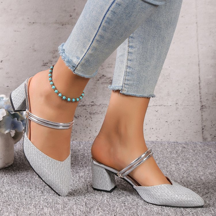 Sparkly Closed Toe Low High Heels