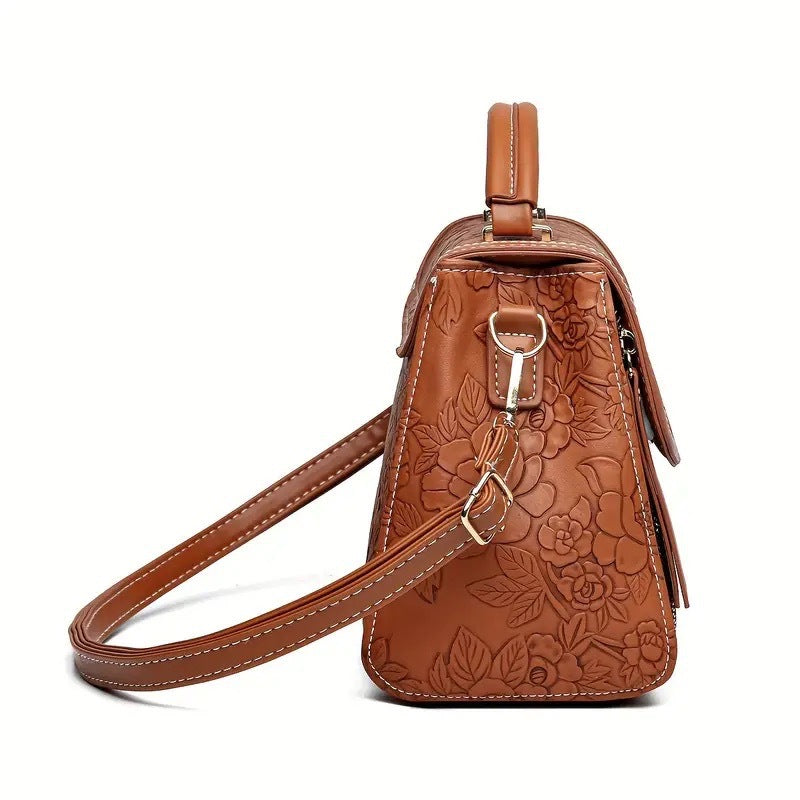 Rose Embossed Crossbody Shoulder Bag