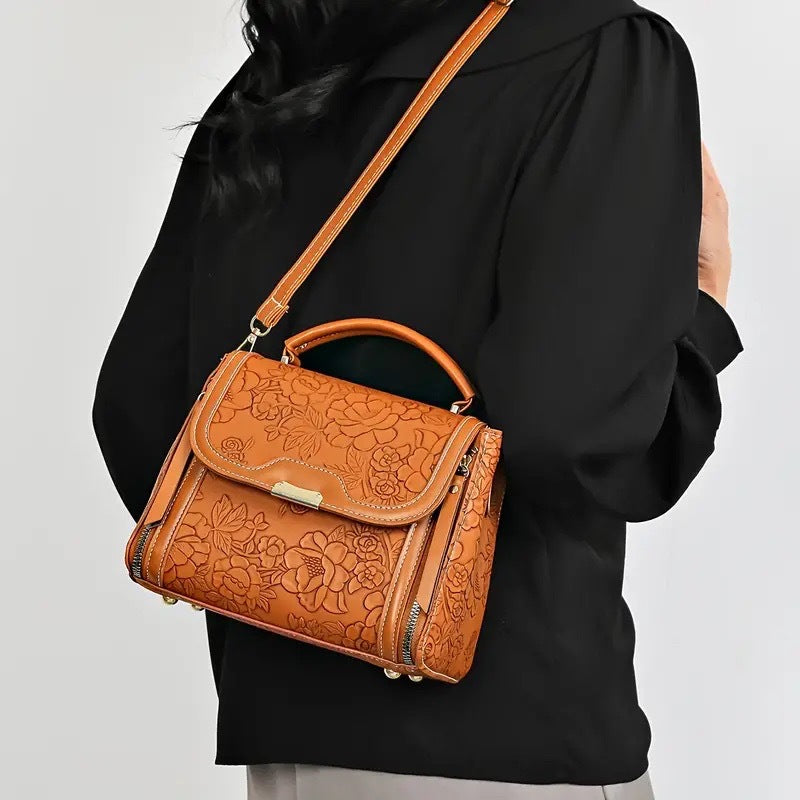 Rose Embossed Crossbody Shoulder Bag