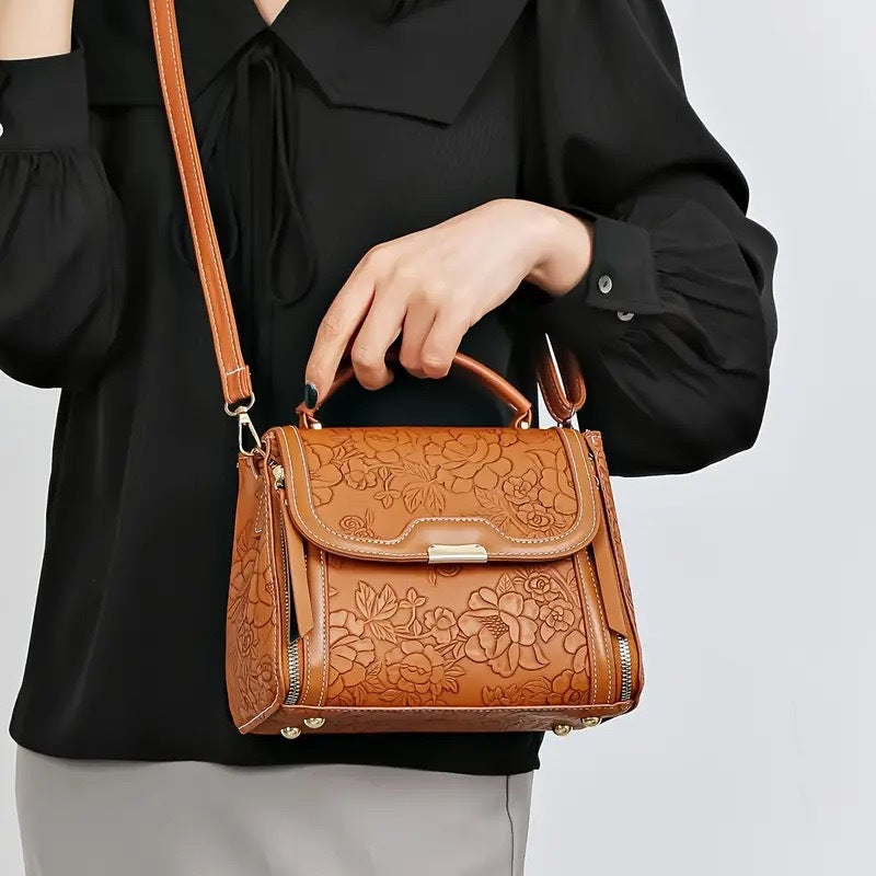 Rose Embossed Crossbody Shoulder Bag