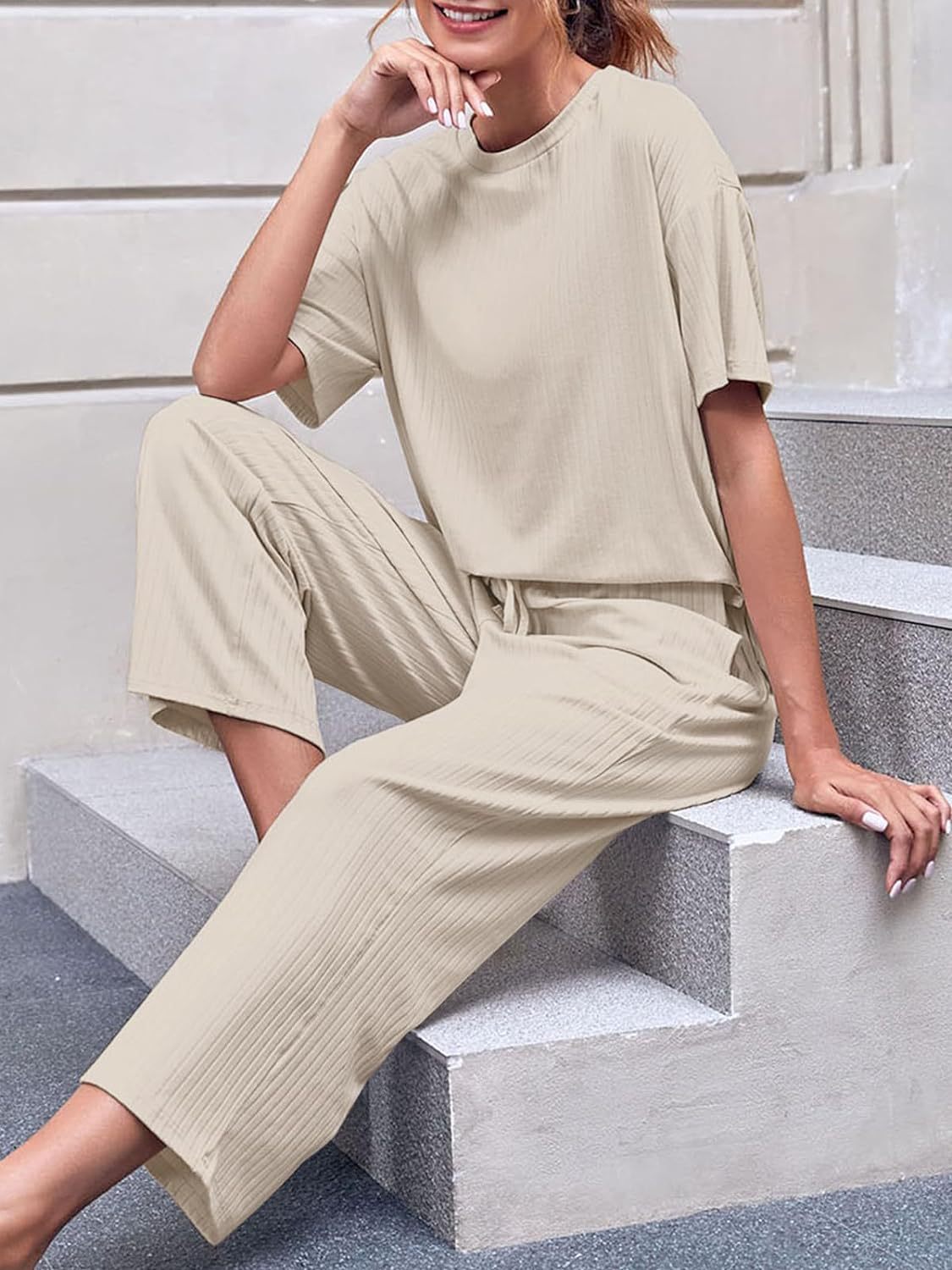 Short Sleeve Top with Cropped Pants Set