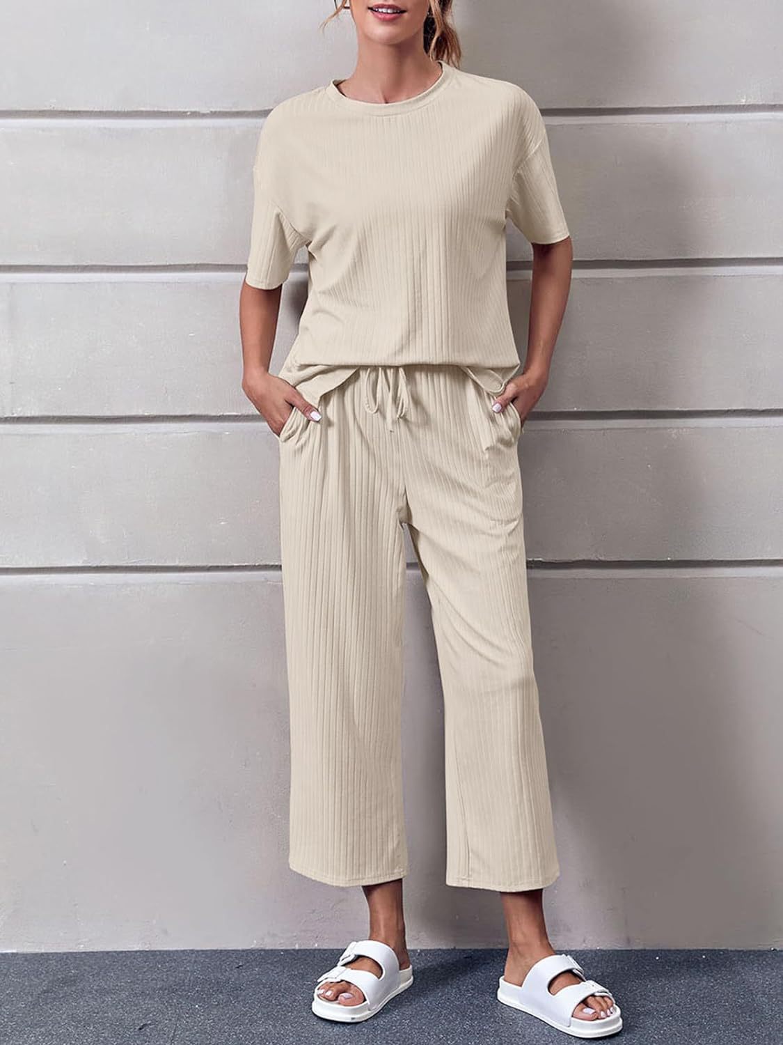 Short Sleeve Top with Cropped Pants Set