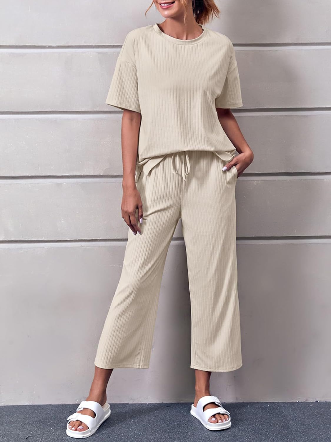 Short Sleeve Top with Cropped Pants Set