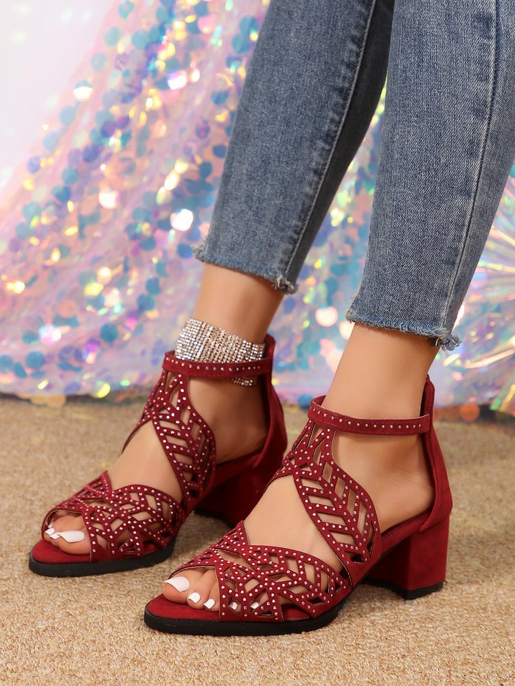 Low Heel Roman Sandals with Rhinestones