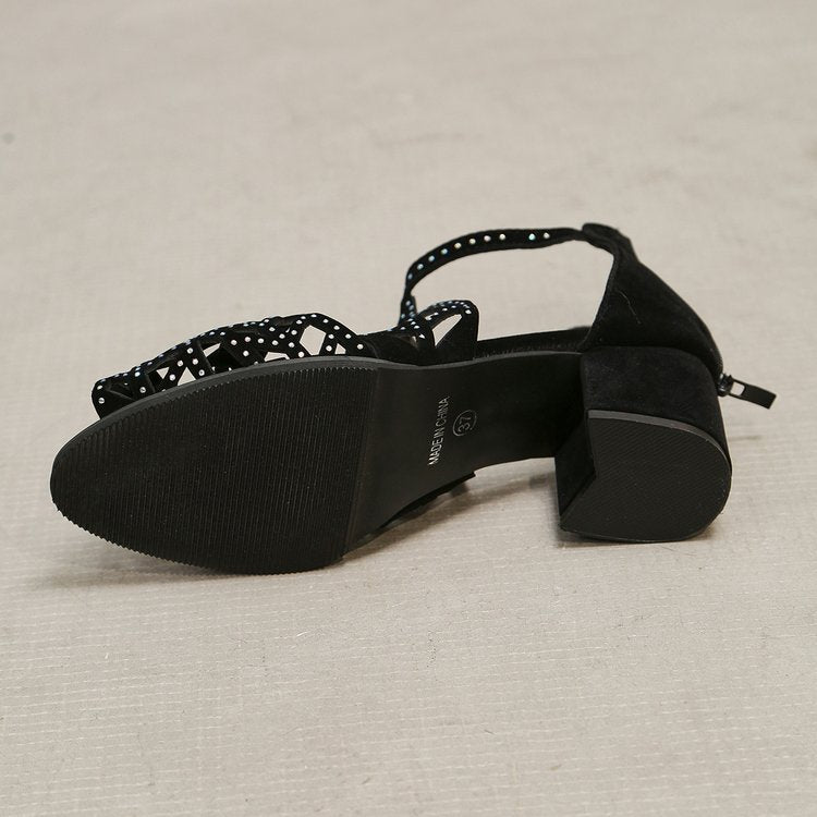 Low Heel Roman Sandals with Rhinestones