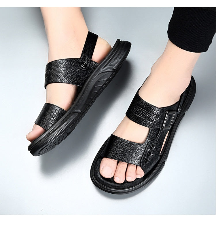 Soft PU Leather Men's Sandals with Ankle Strap