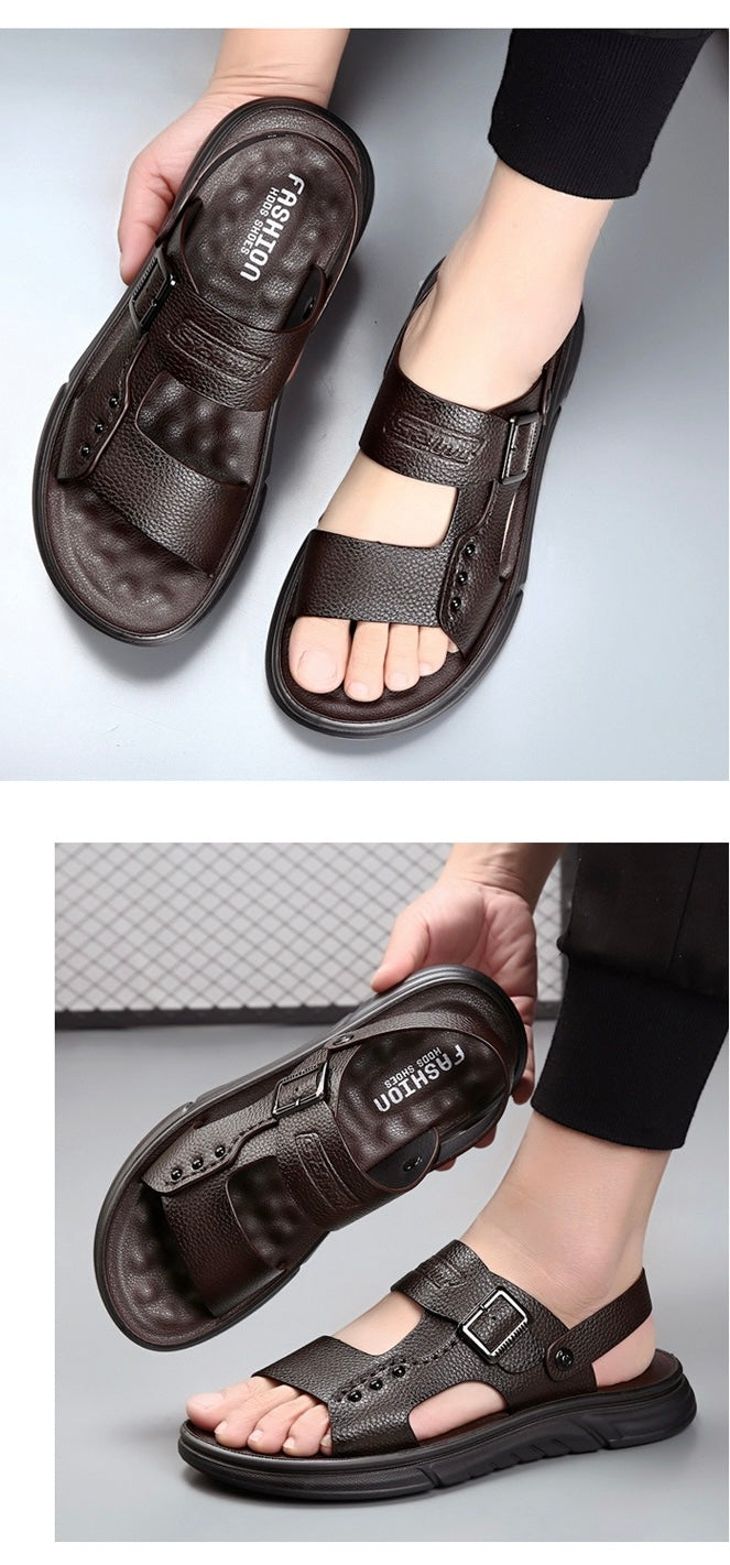 Soft PU Leather Men's Sandals with Ankle Strap