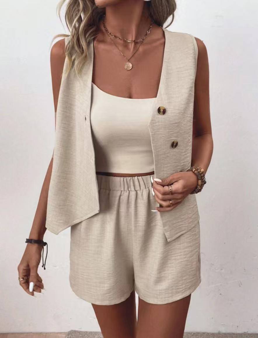 Sleeveless V-Neck Top with Shorts Set