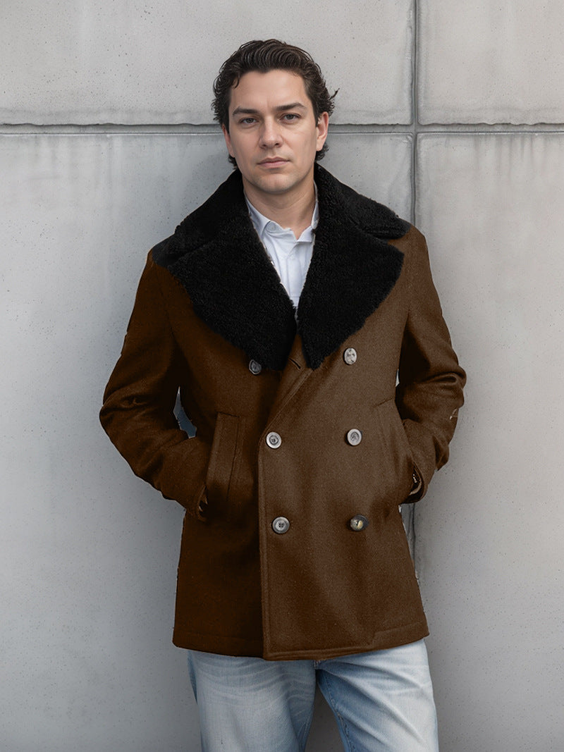 Men’s Double Breasted Wool Coat with Pockets