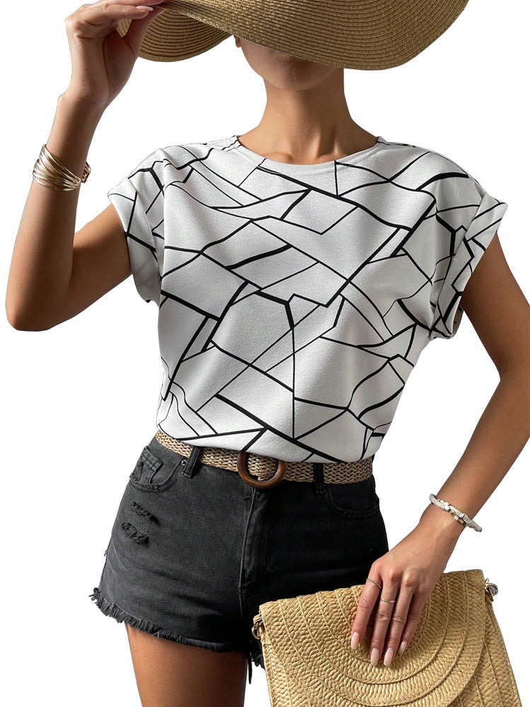 Women's Geometric Print Short Sleeve Blouse