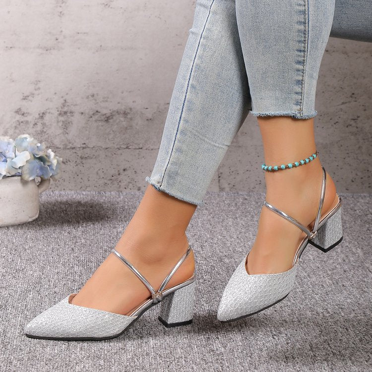 Sparkly Closed Toe Low High Heels