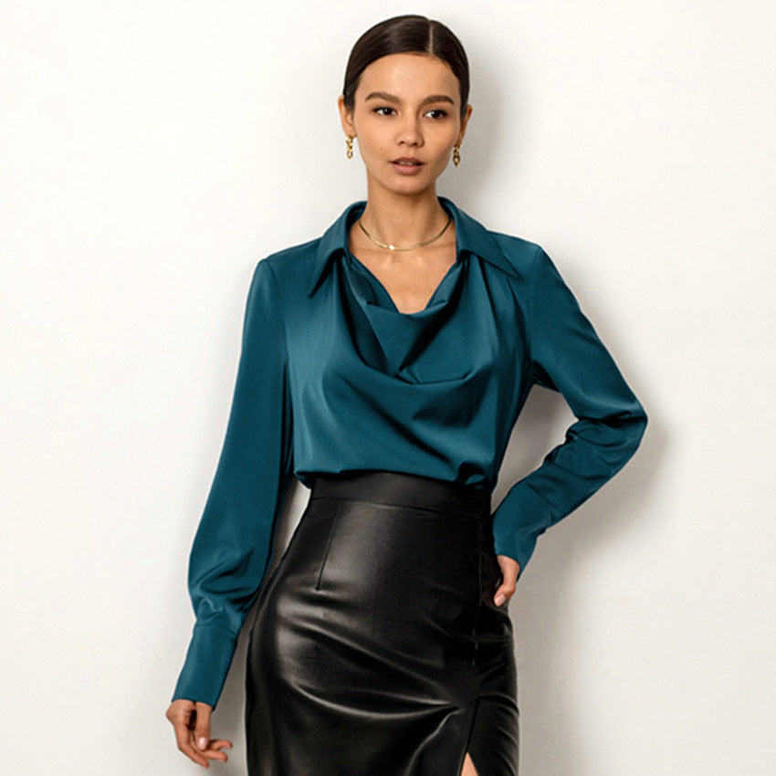 Women's Elegant Long Sleeve Blouse with Cowl Neck