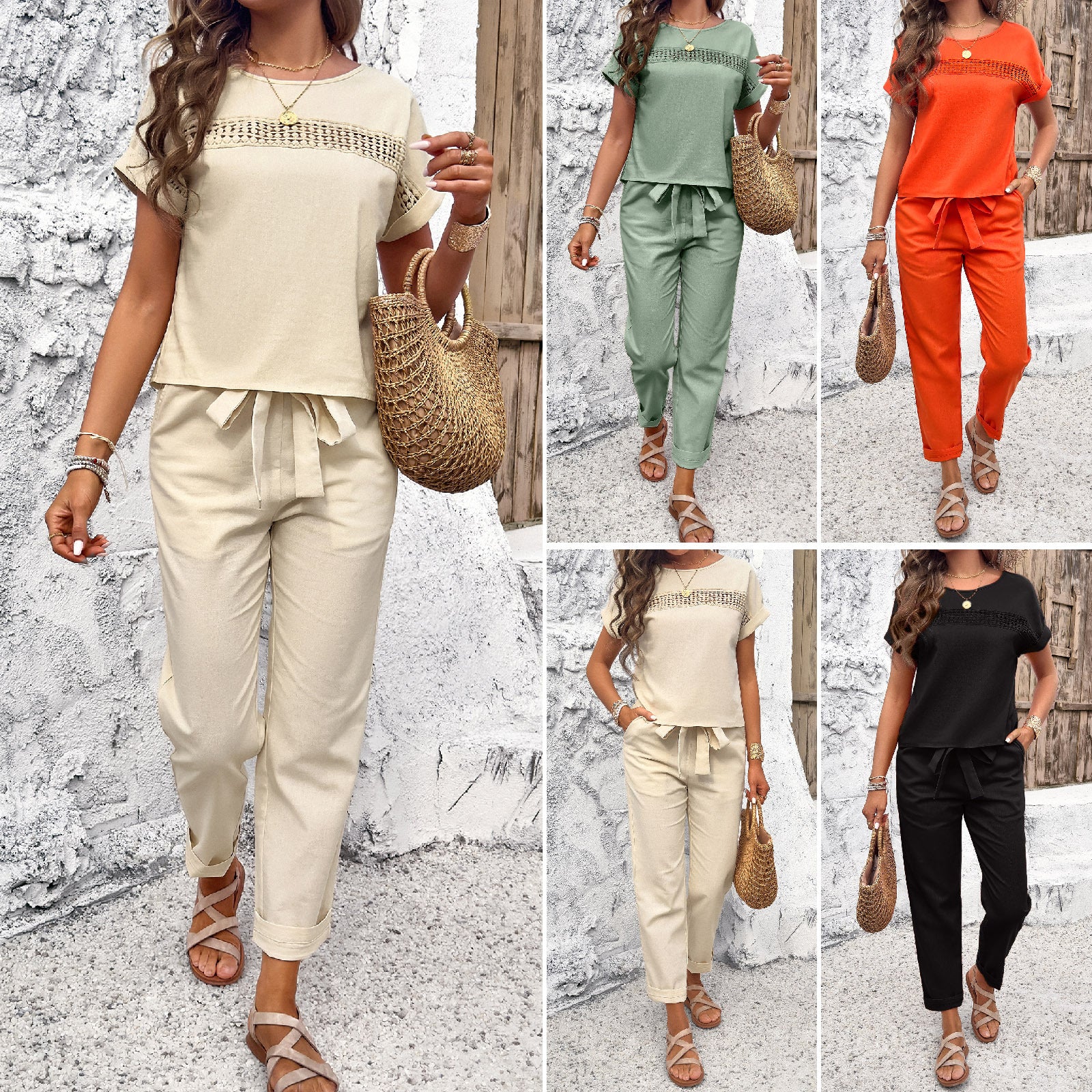 Women's Short Sleeve Top with Matching Pants Set