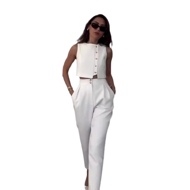 Women’s Sleeveless Top with High Waist Straight Leg Pants Set