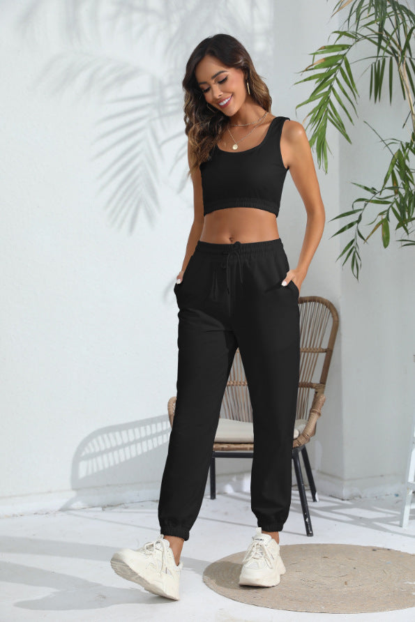 Sports Set Women s Sleeveless Crop Top with Sweatpants Sports Set Wazzi s Wear