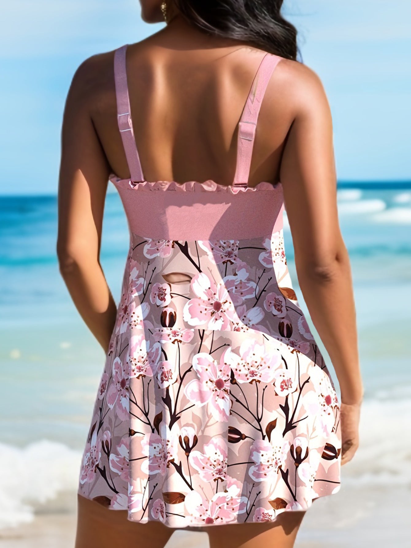 Women’s Floral High Waist Swimdress with Bow