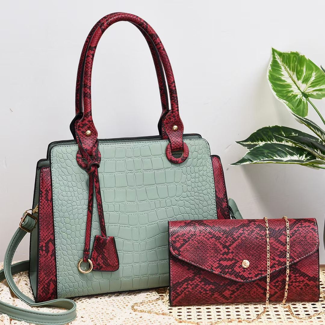 Women’s Snake Print Hand Shoulder Bag Two Piece Set