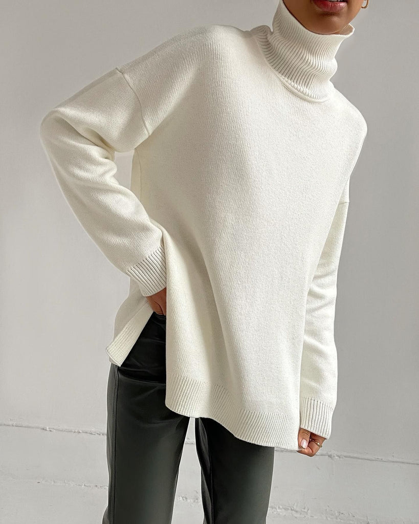 Women's Turtleneck Long Sleeve Sweater with Side Slits in 8 Colors S-L - Wazzi's Wear