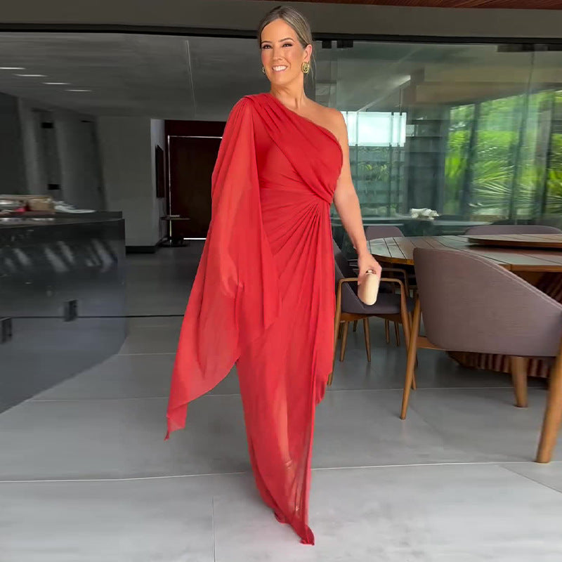 Solid Color Raglan Sleeve Split Women Dress