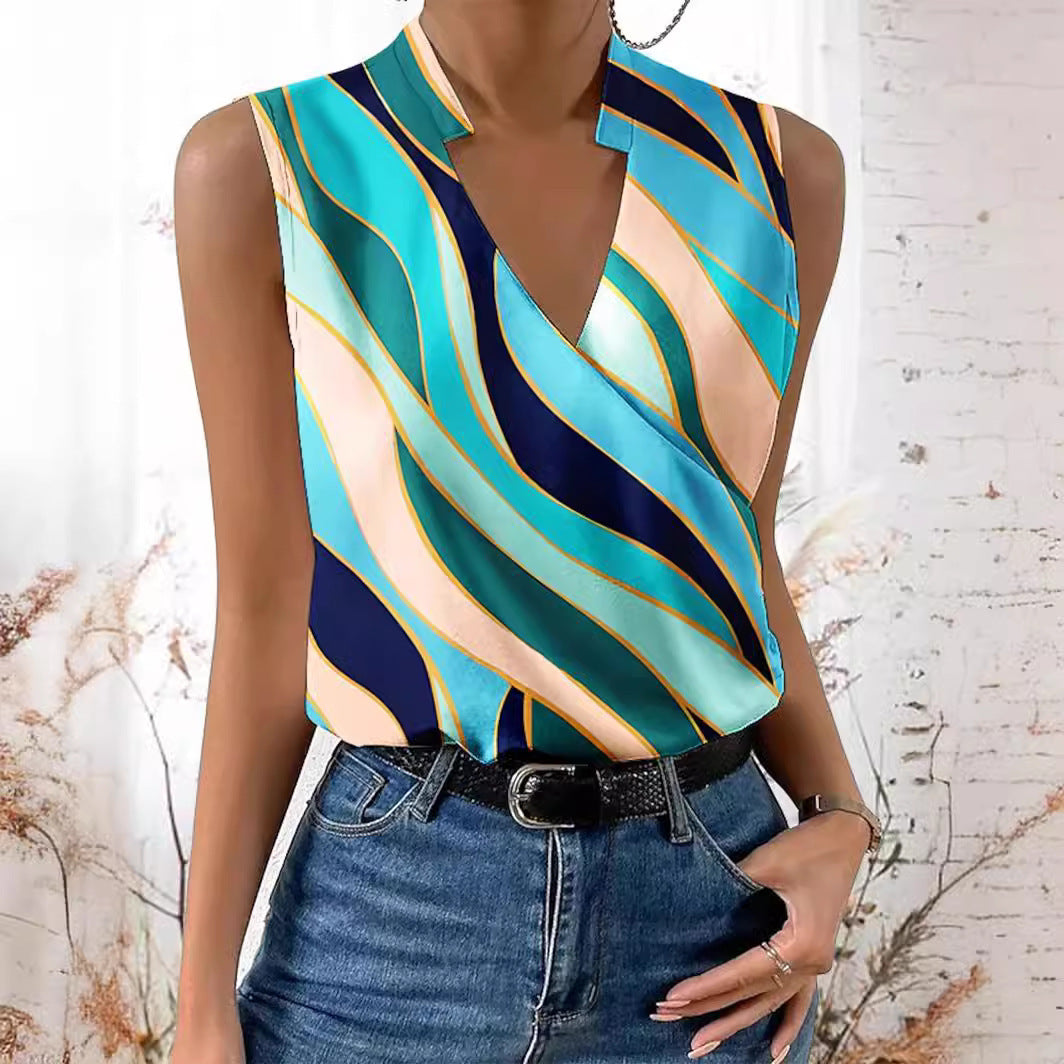 Women’s Patterned V-Neck Sleeveless Blouse