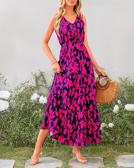 Women's V-Neck Sleeveless Maxi Dress in 10 Patterns